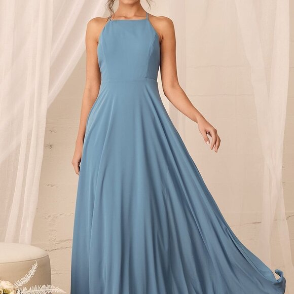 NWT Lulu's Mythical Kind of Love Slate Blue Maxi Dress size small - Picture 1 of 7